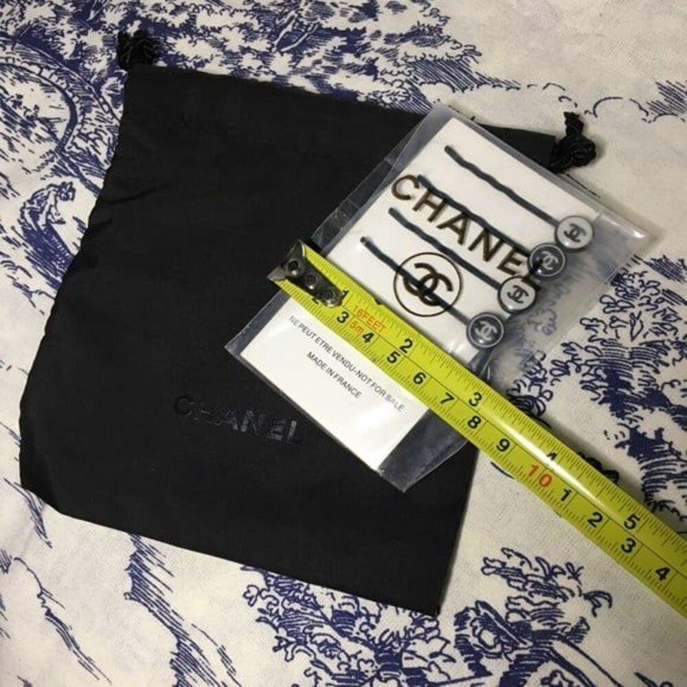 CHANEL Hair Accessory Bobby Pins Four (4) pieces Black & White 4 x 4 dust bag
